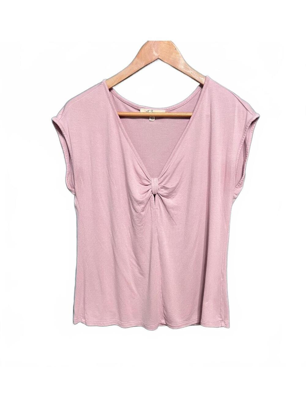 Les Serein Pink Twist Front V-Neck Top MP Coquette Balletcore Cap Sleeve Blouse